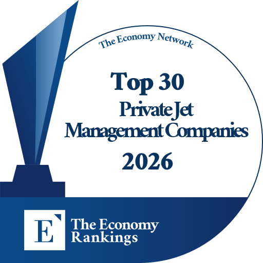 Top 30 Private Jet Management Companies 2026 Trophy Badge