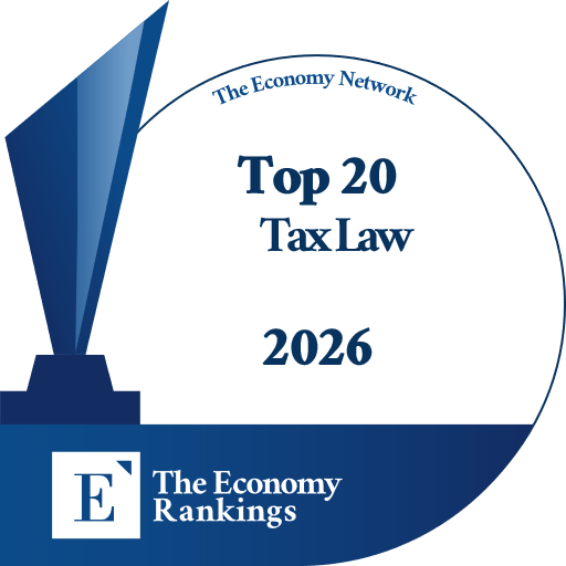 Top 20 Tax Law Rankings 2026 Trophy Badge